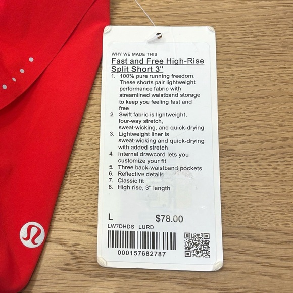 NWT Lululemon Fast And Free High Rise Split Shorts 3" Size Large In Lulu Red - Picture 4 of 6